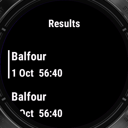 The results list
